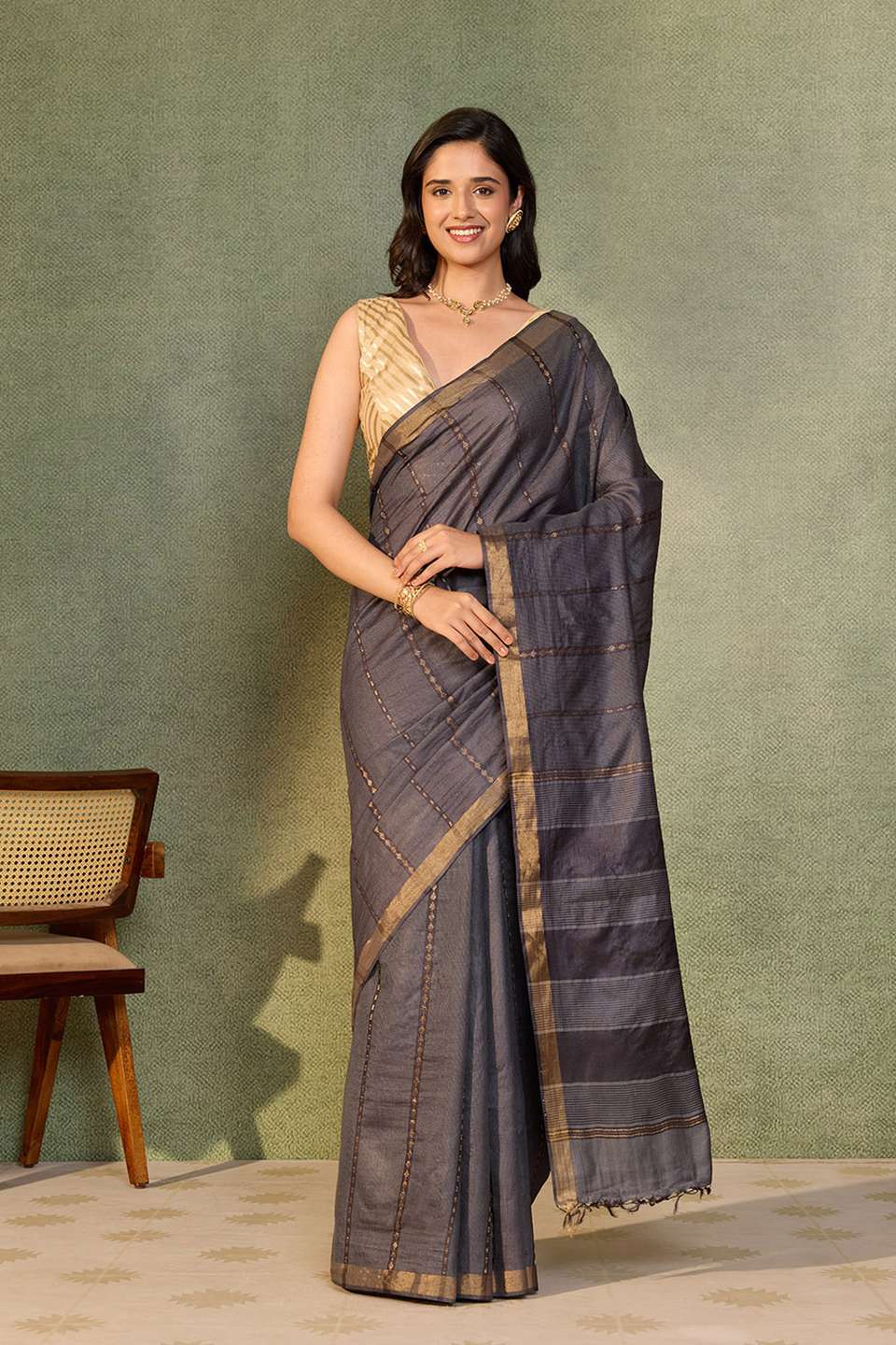 Grey Chattisgarh Woven Pure Tussar Silk Saree