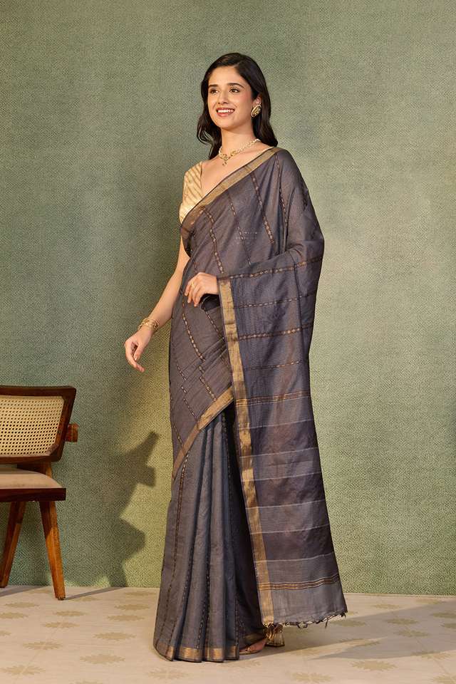 Grey Chattisgarh Woven Pure Tussar Silk Saree thumbnail image number null