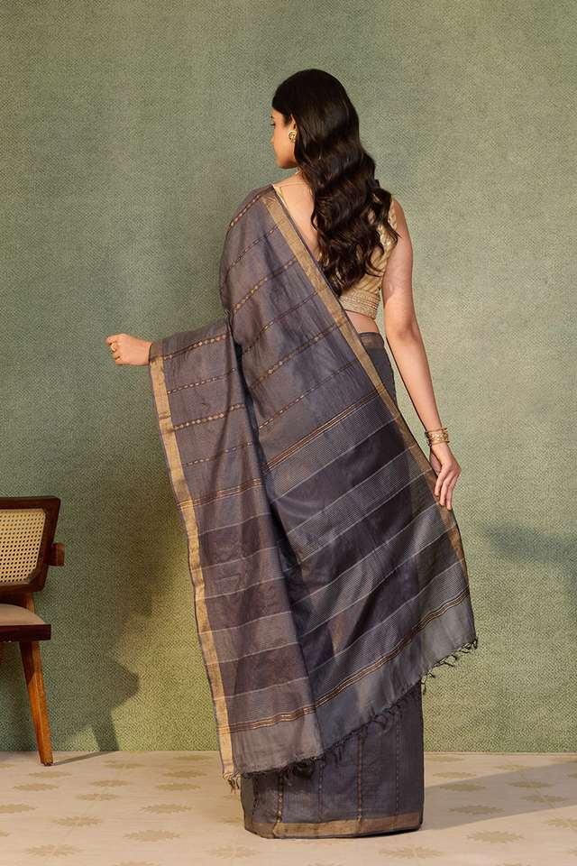 Grey Chattisgarh Woven Pure Tussar Silk Saree thumbnail image number null