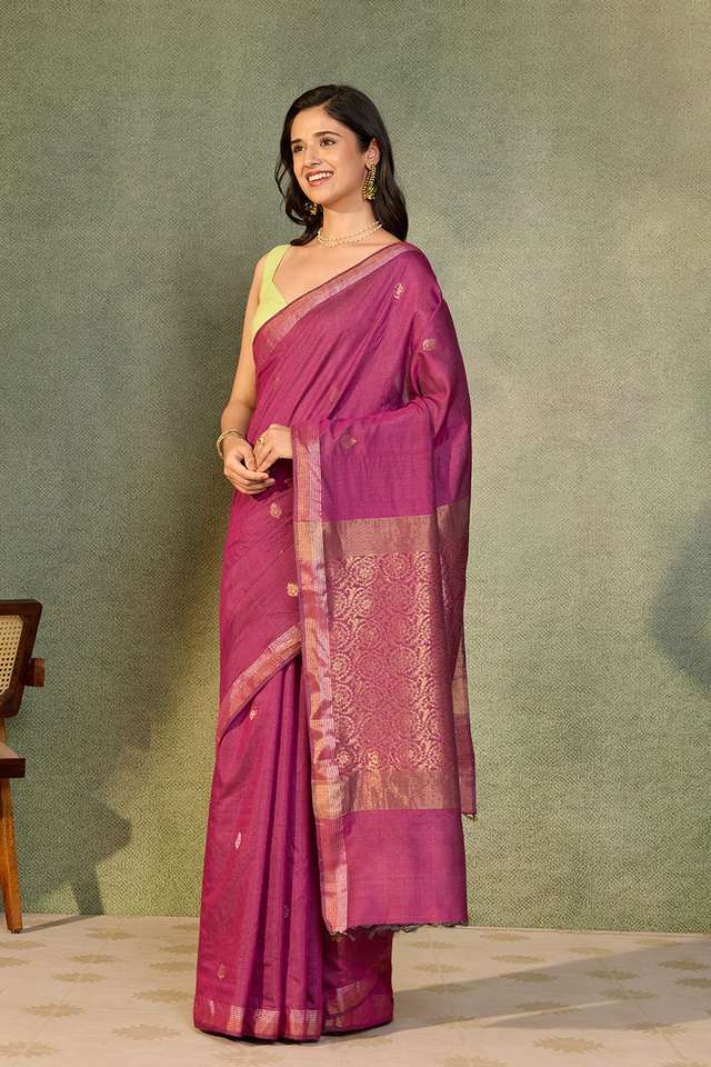 Purple Chattisgarh Woven Pure Tussar Silk Saree thumbnail image number null