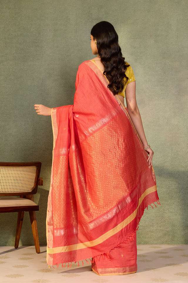 Red Chattisgarh Woven Pure Tussar Silk Saree thumbnail image number null