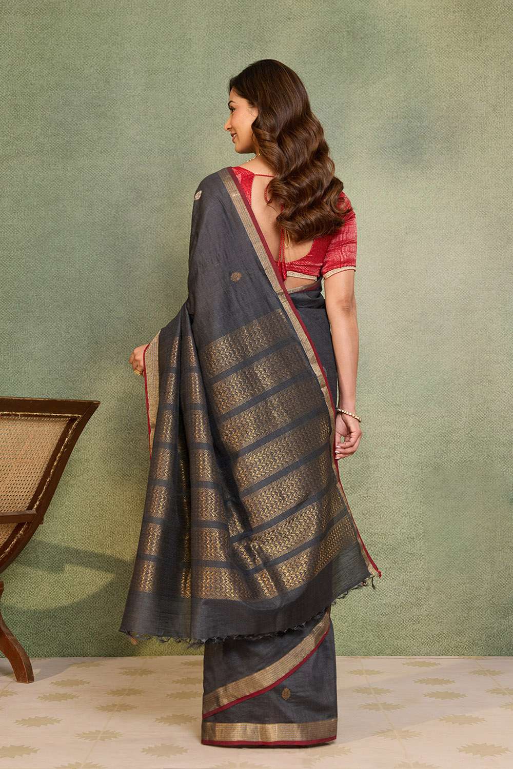 Black Chattisgarh Woven Pure Tussar Silk Saree image number null