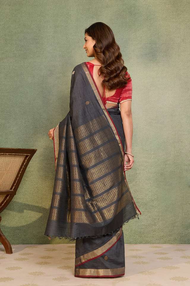Black Chattisgarh Woven Pure Tussar Silk Saree thumbnail image number null