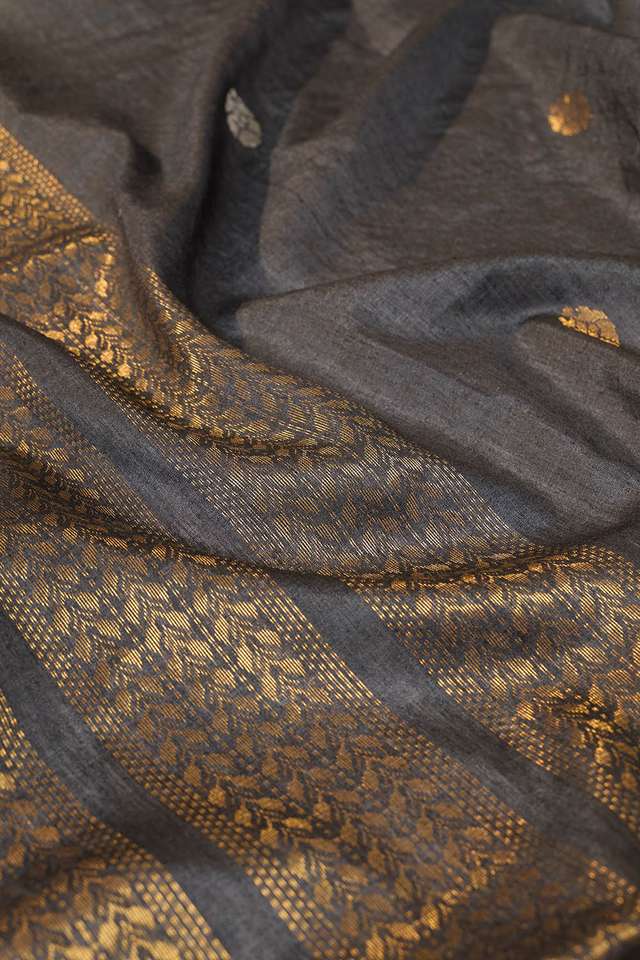 Black Chattisgarh Woven Pure Tussar Silk Saree thumbnail image number null