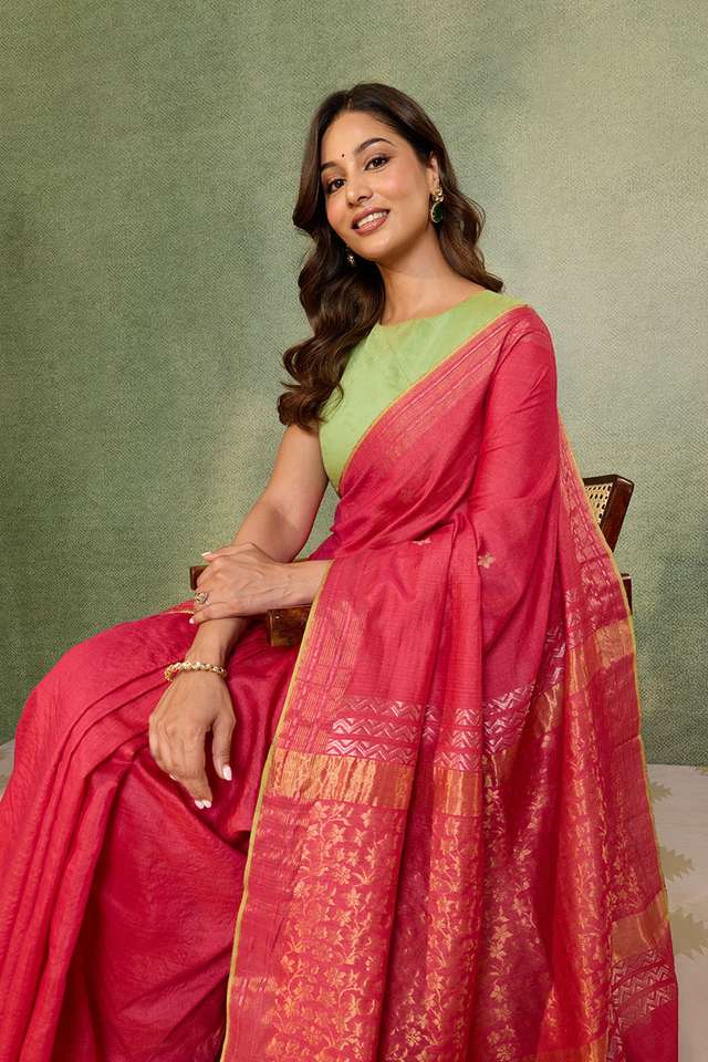 Pink Chattisgarh Woven Pure Tussar Silk Saree image number