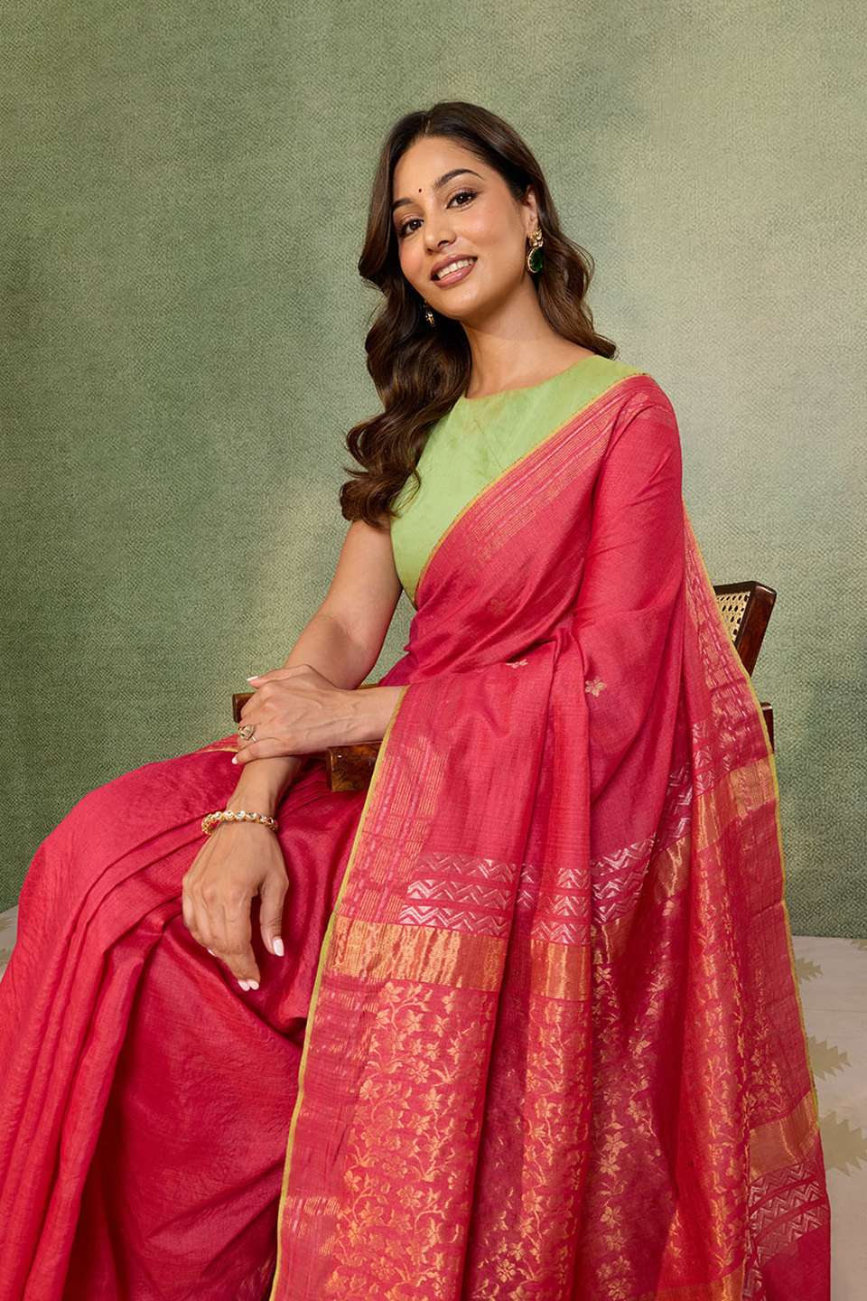Pink Chattisgarh Woven Pure Tussar Silk Saree