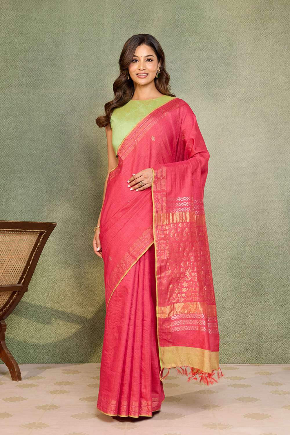 Pink Chattisgarh Woven Pure Tussar Silk Saree image number null