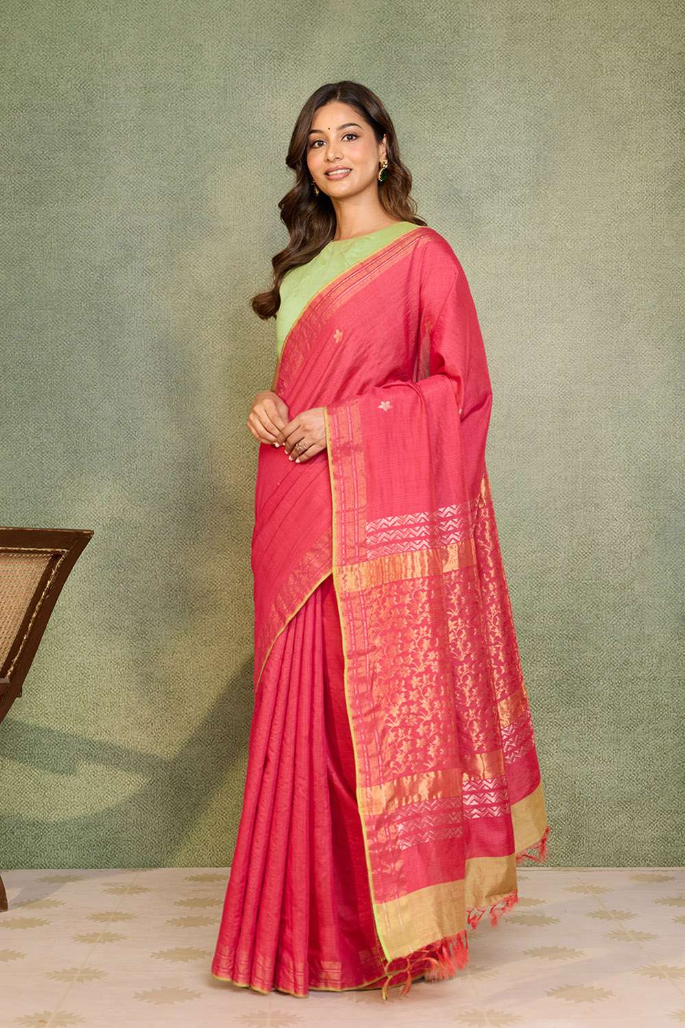 Pink Chattisgarh Woven Pure Tussar Silk Saree image number null