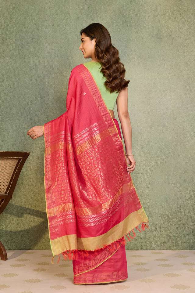 Pink Chattisgarh Woven Pure Tussar Silk Saree thumbnail image number null