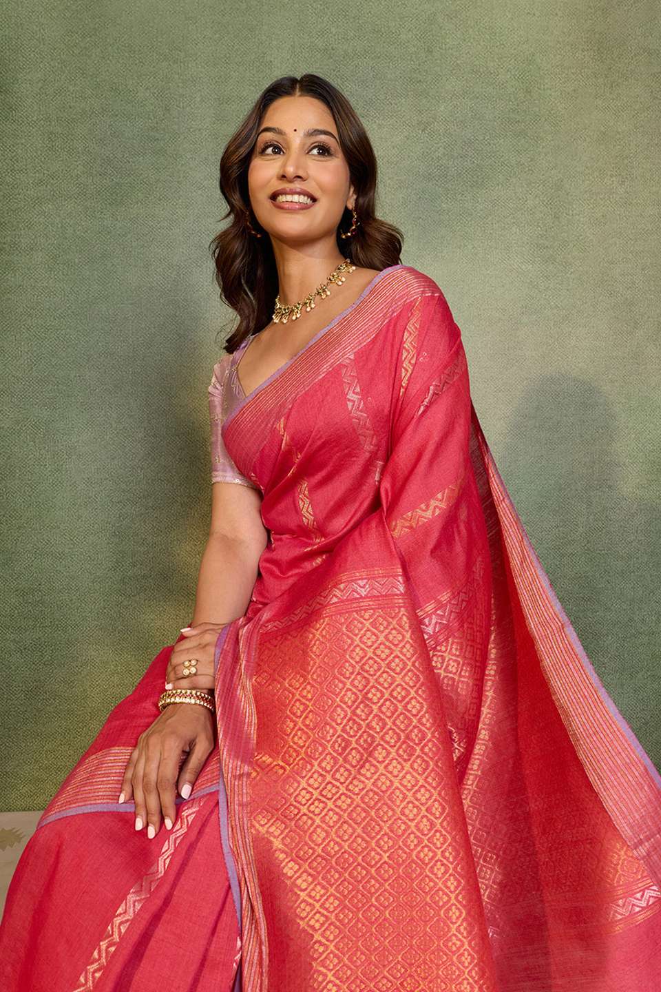 Pink Chattisgarh Woven Pure Tussar Silk Saree
