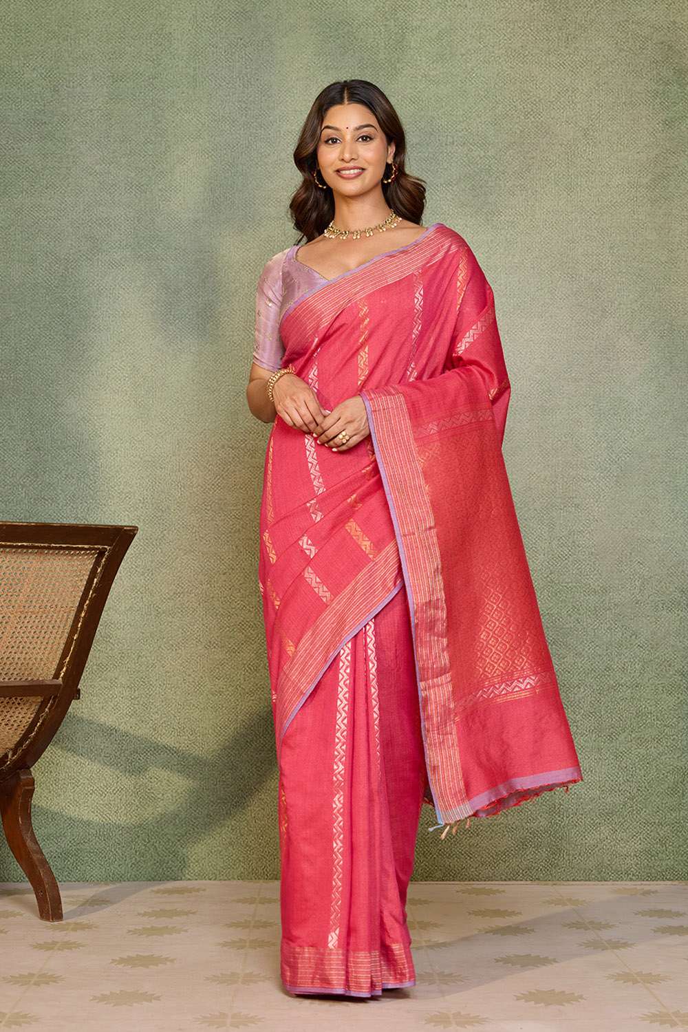 Pink Chattisgarh Woven Pure Tussar Silk Saree image number null