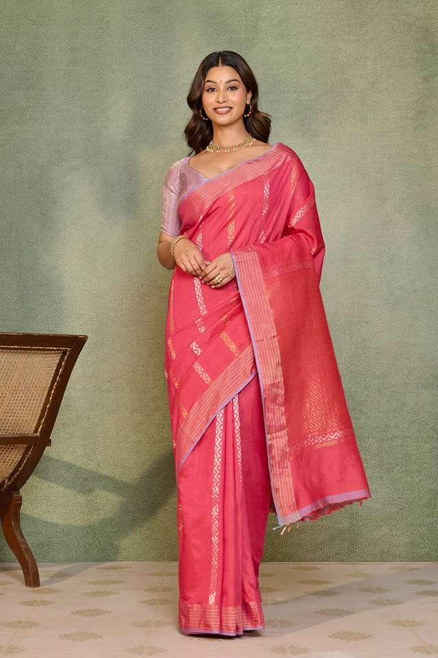 Pink Chattisgarh Woven Pure Tussar Silk Saree thumbnail image number null