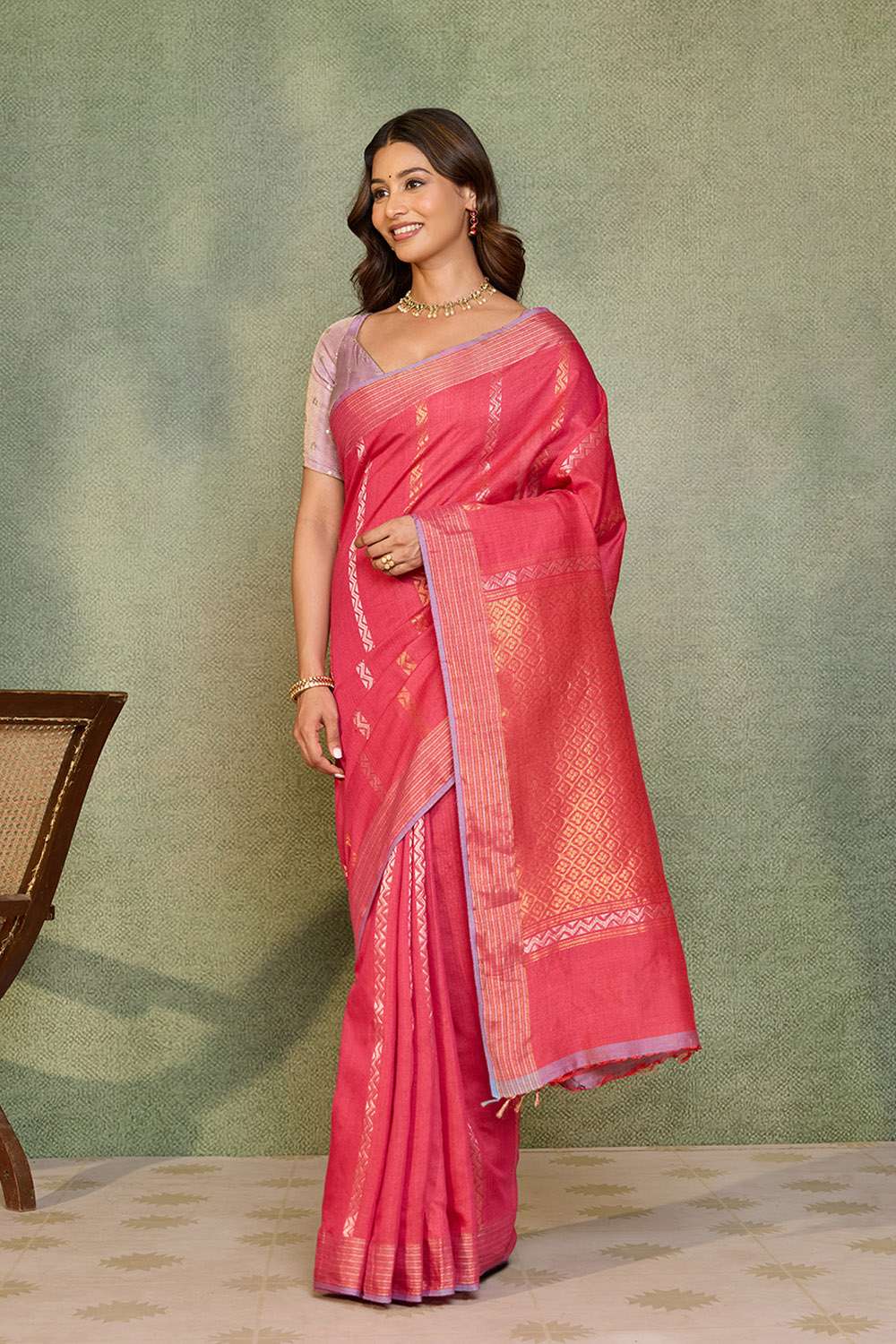 Pink Chattisgarh Woven Pure Tussar Silk Saree image number null