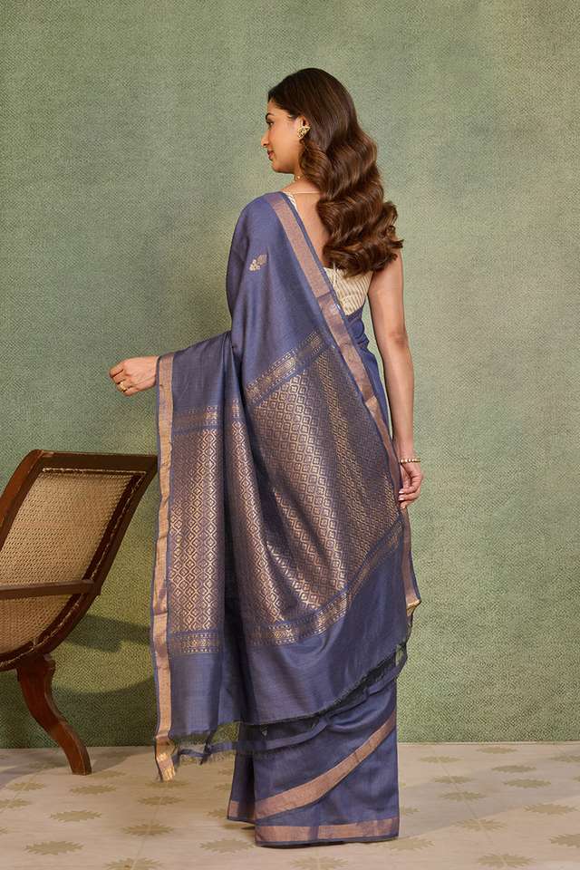 Dark Blue Chattisgarh Woven Pure Tussar Silk Saree thumbnail image number null