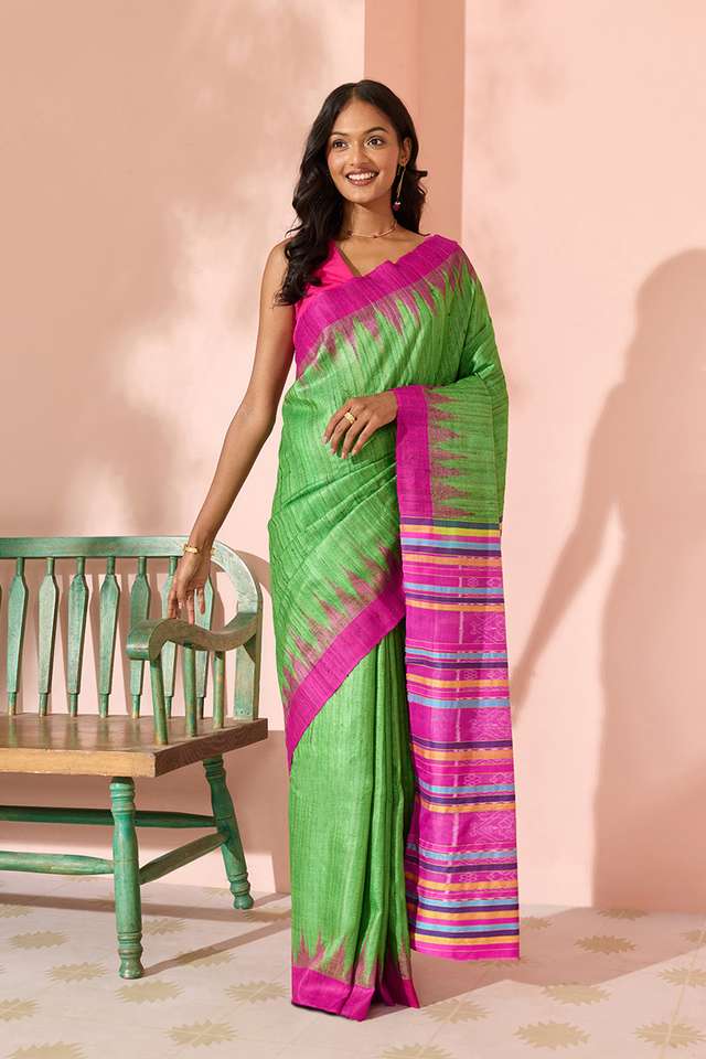 Green Ikat Pure Tussar Silk Gopalpur Saree thumbnail image number null