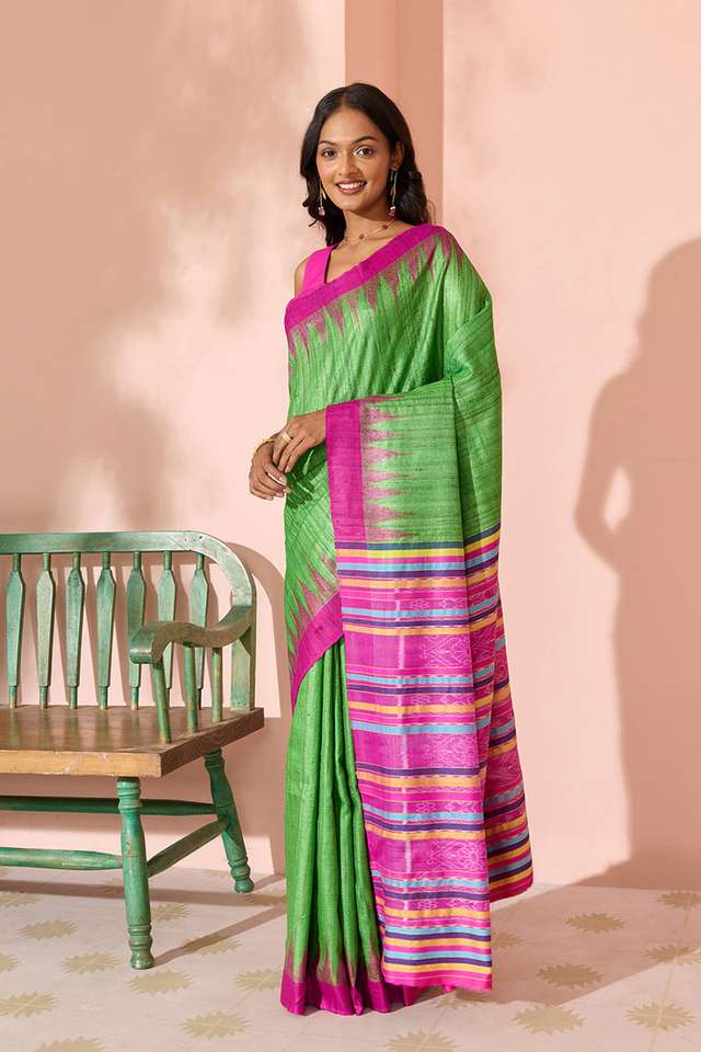 Green Ikat Pure Tussar Silk Gopalpur Saree thumbnail image number null