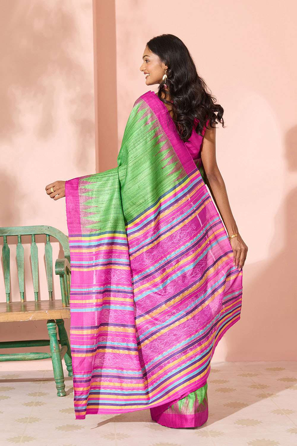 Green Ikat Pure Tussar Silk Gopalpur Saree image number null