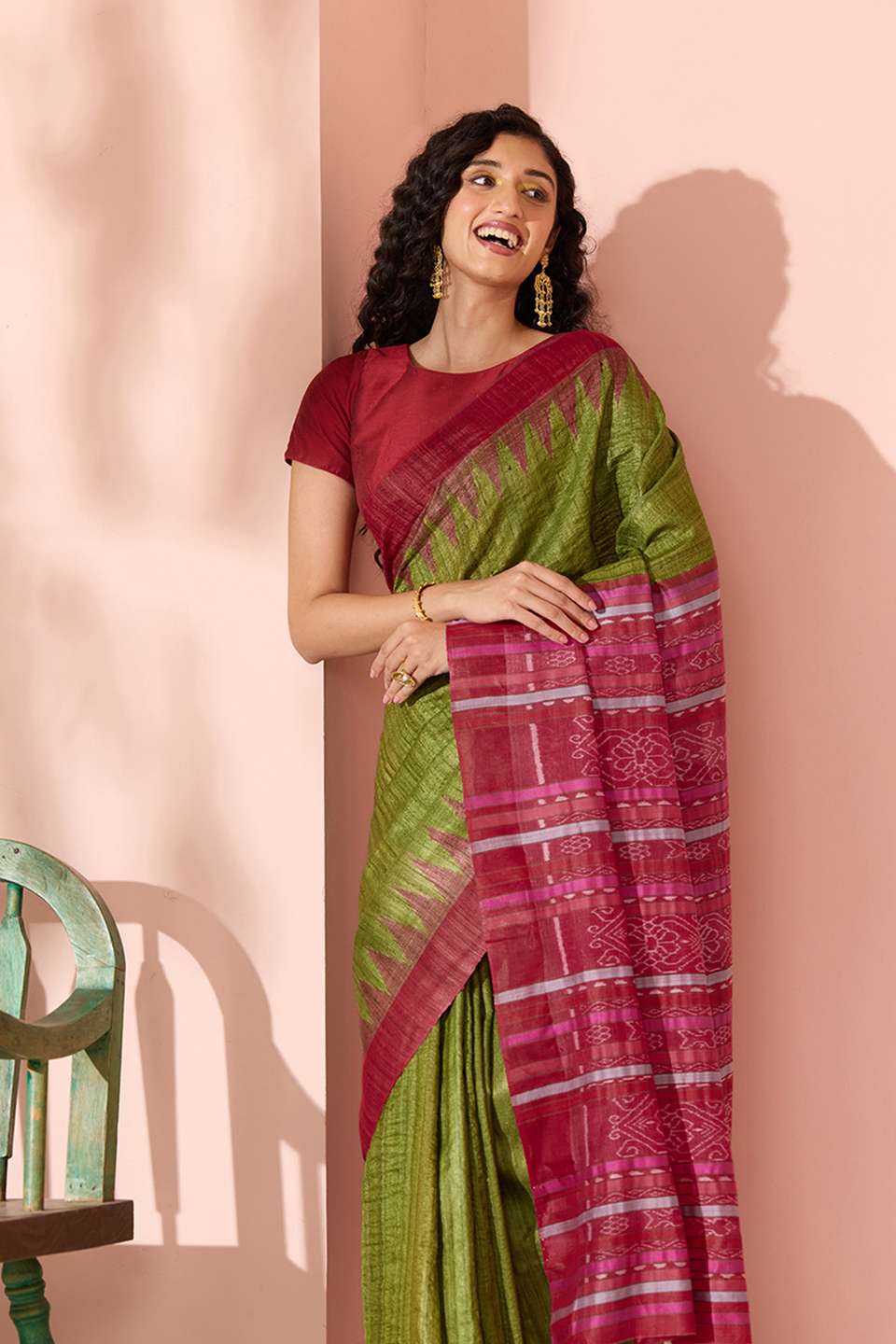 Dark Green Ikat Pure Tussar Silk Gopalpur Saree