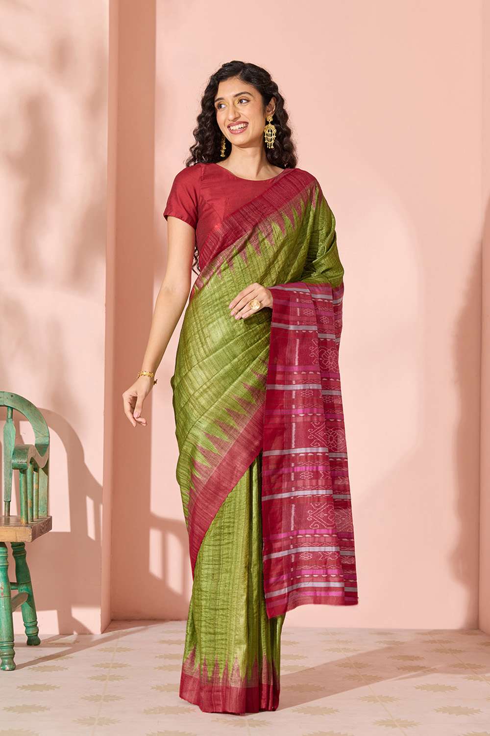 Dark Green Ikat Pure Tussar Silk Gopalpur Saree image number null