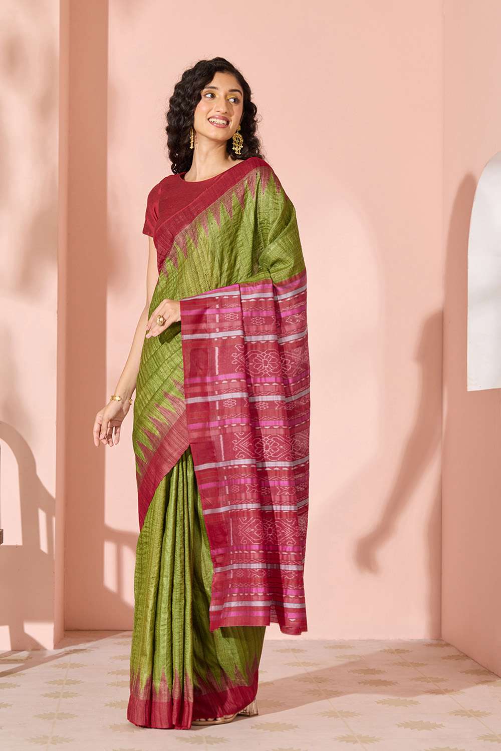 Dark Green Ikat Pure Tussar Silk Gopalpur Saree image number null