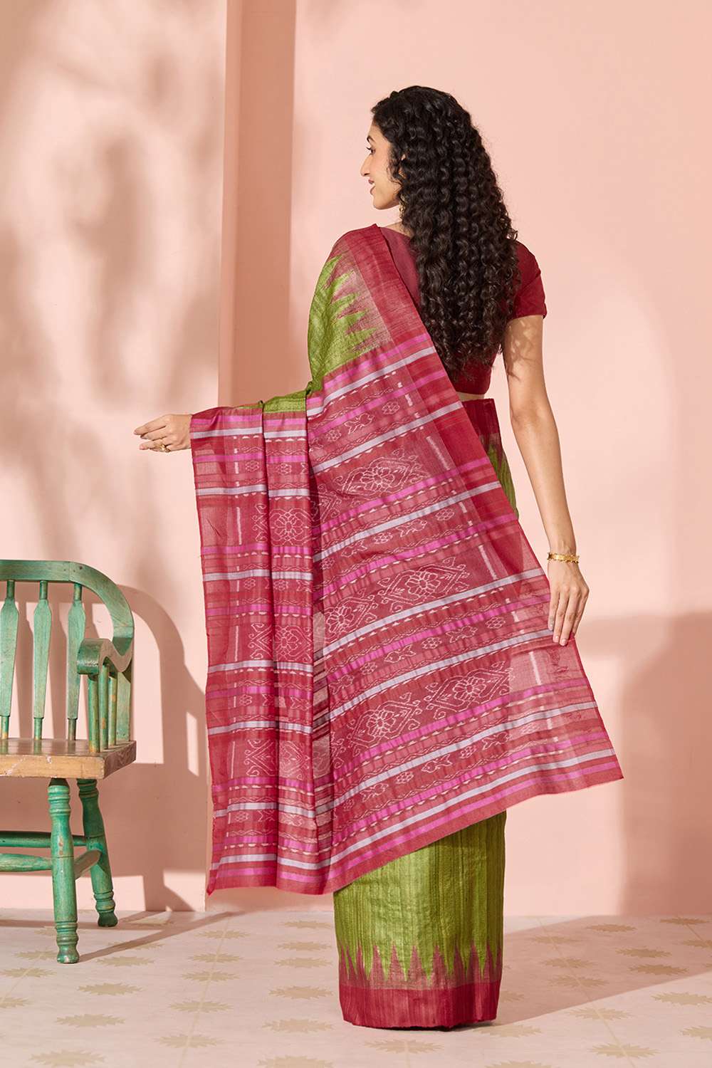 Dark Green Ikat Pure Tussar Silk Gopalpur Saree image number null