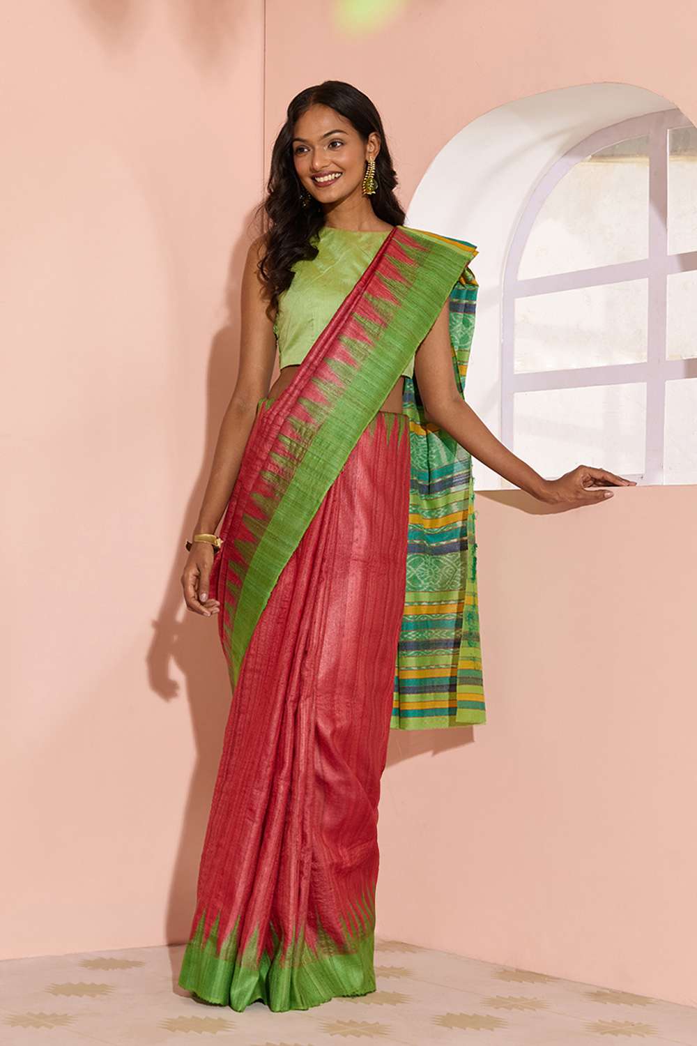 Red Ikat Pure Tussar Silk Gopalpur Saree image number null
