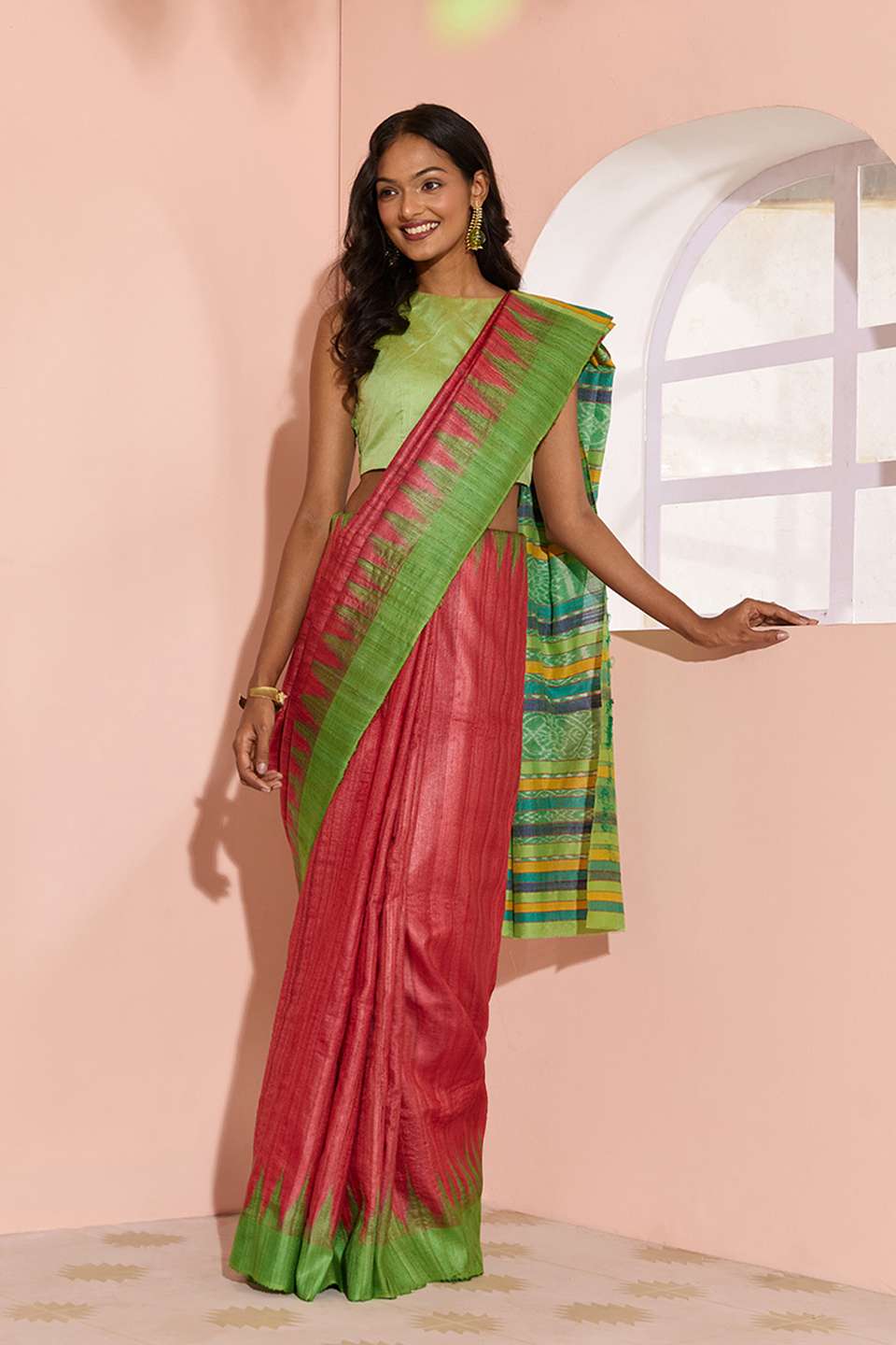 Red Ikat Pure Tussar Silk Gopalpur Saree