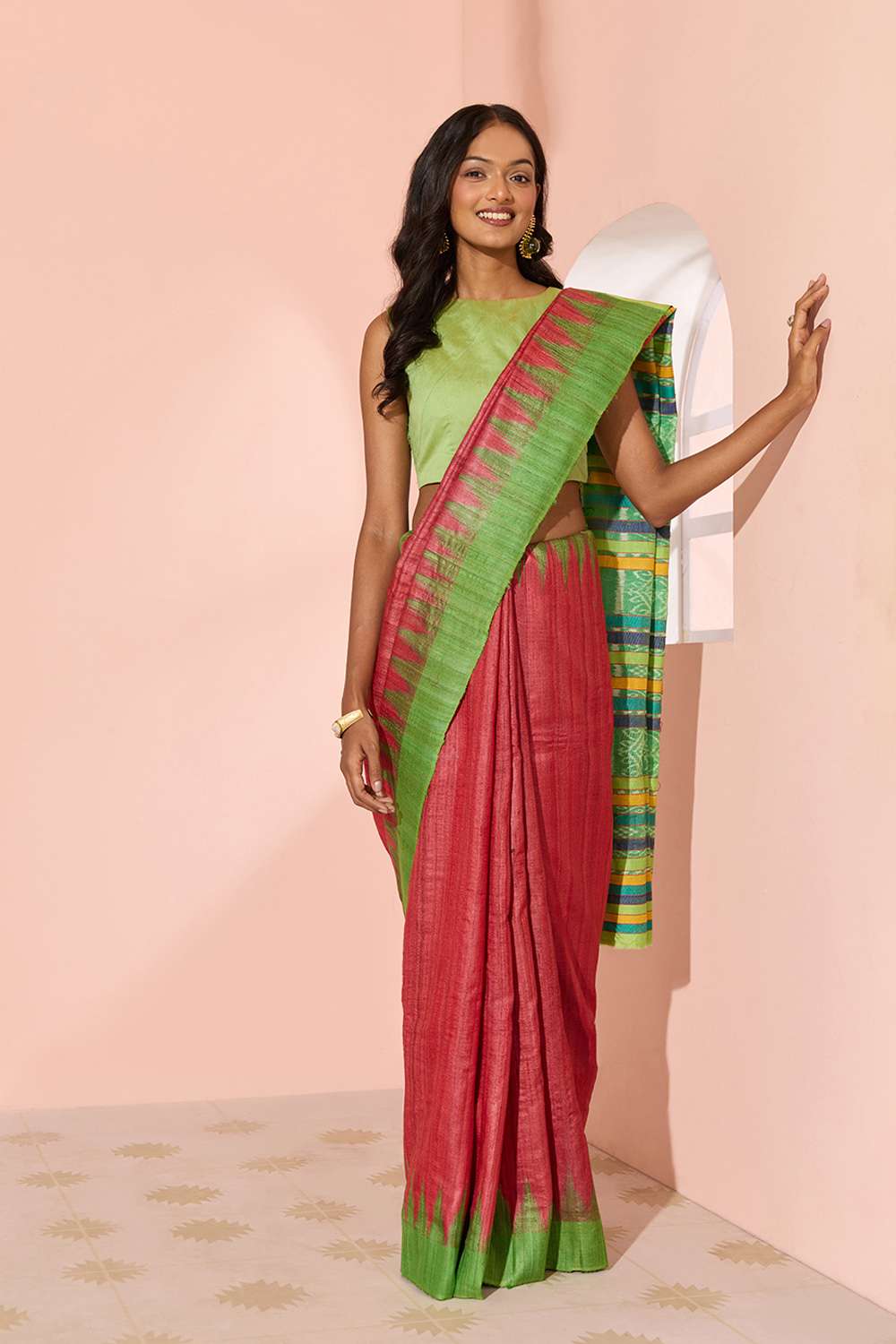 Red Ikat Pure Tussar Silk Gopalpur Saree image number null