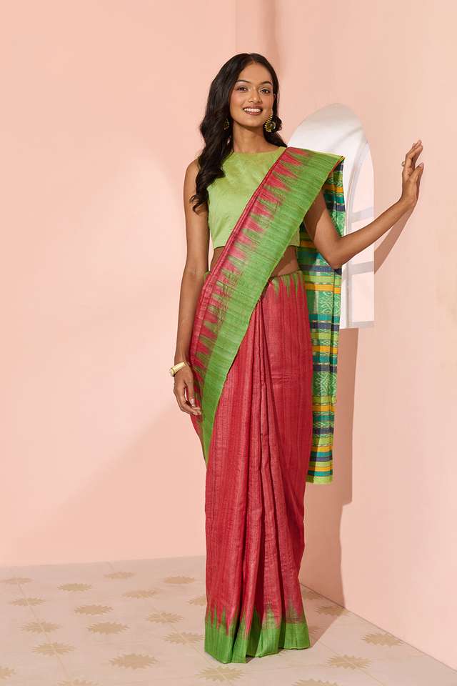 Red Ikat Pure Tussar Silk Gopalpur Saree thumbnail image number null
