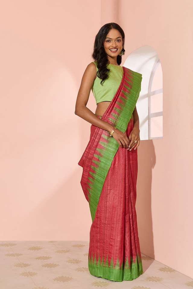 Red Ikat Pure Tussar Silk Gopalpur Saree thumbnail image number null