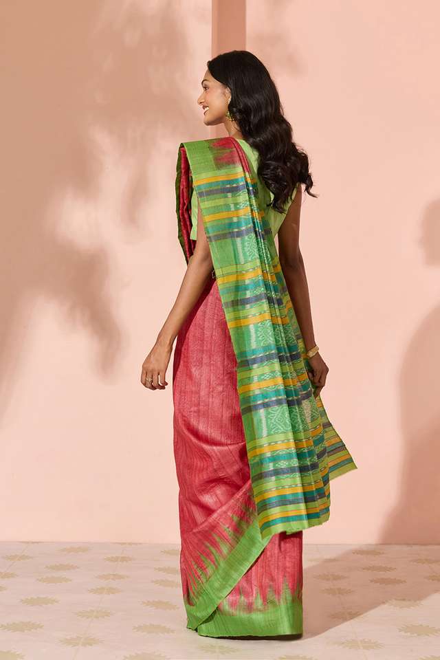 Red Ikat Pure Tussar Silk Gopalpur Saree thumbnail image number null