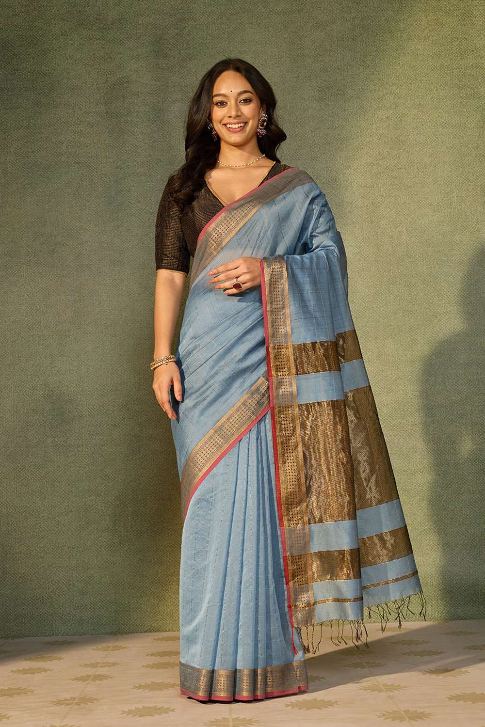 Blue Woven Pure Silk Cotton Maheshwari Saree image number null