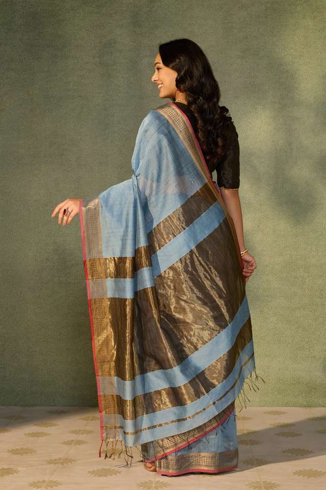Blue Woven Pure Silk Cotton Maheshwari Saree thumbnail image number null