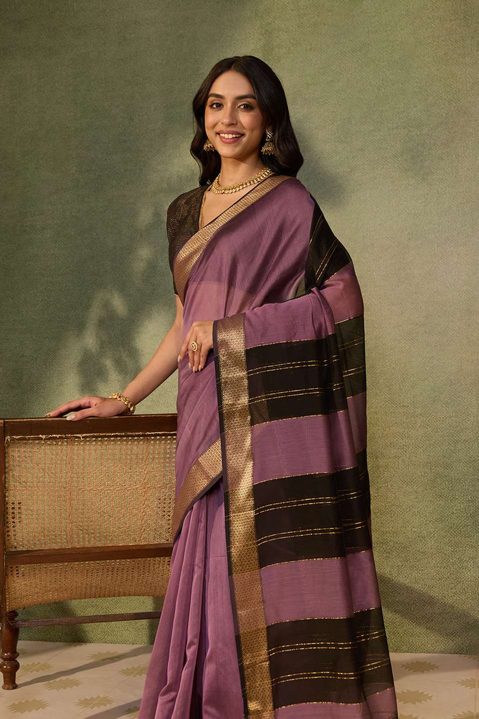 Light Violet Woven Pure Silk Cotton Maheshwari Saree