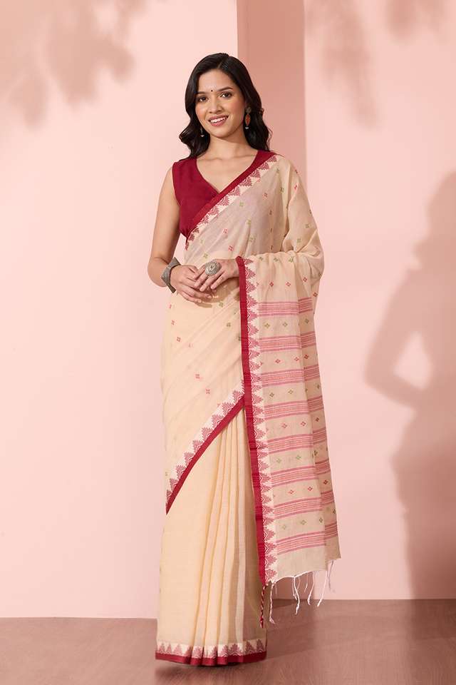 Beige Woven Pure Cotton Bengal Saree image number