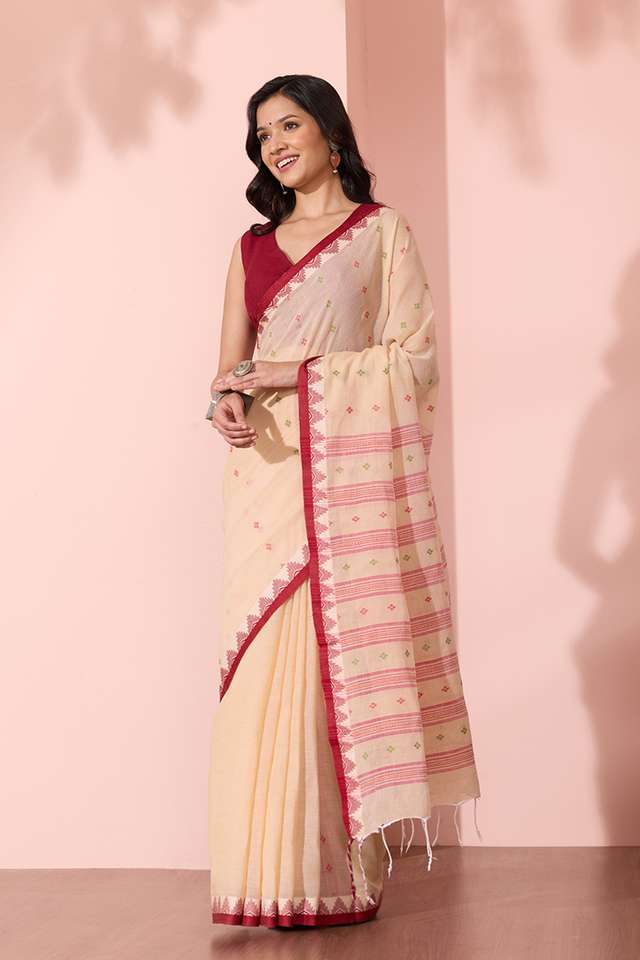 Beige Woven Pure Cotton Bengal Saree thumbnail image number null