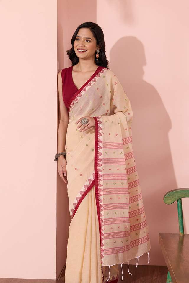 Beige Woven Pure Cotton Bengal Saree thumbnail image number null