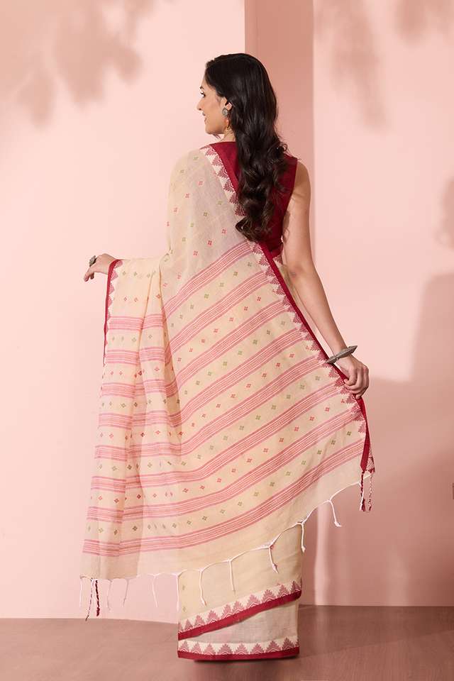 Beige Woven Pure Cotton Bengal Saree thumbnail image number null