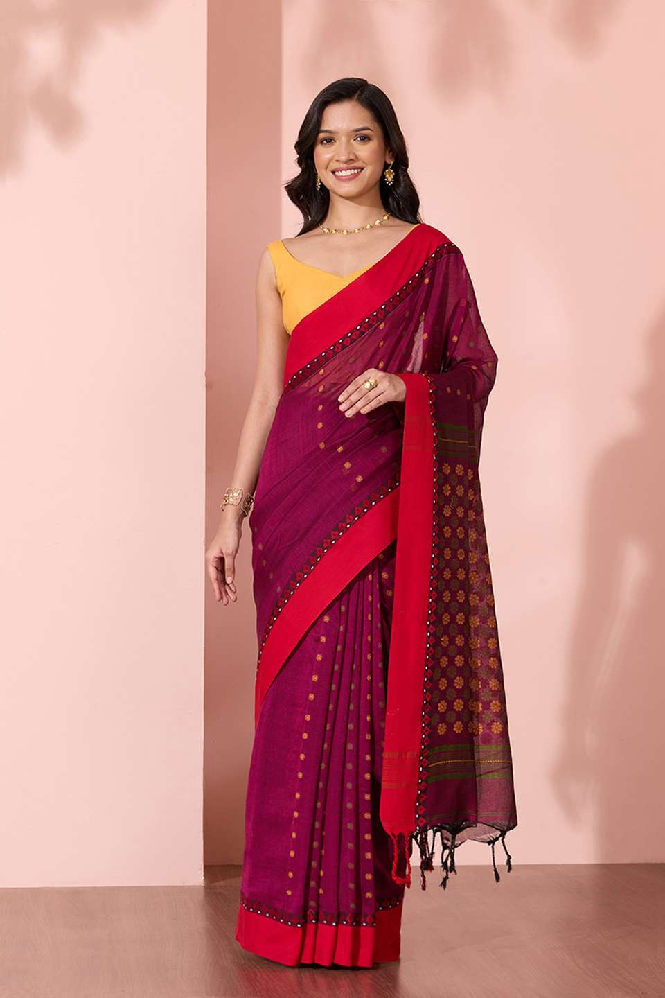 Purple Woven Pure Cotton Bengal Saree