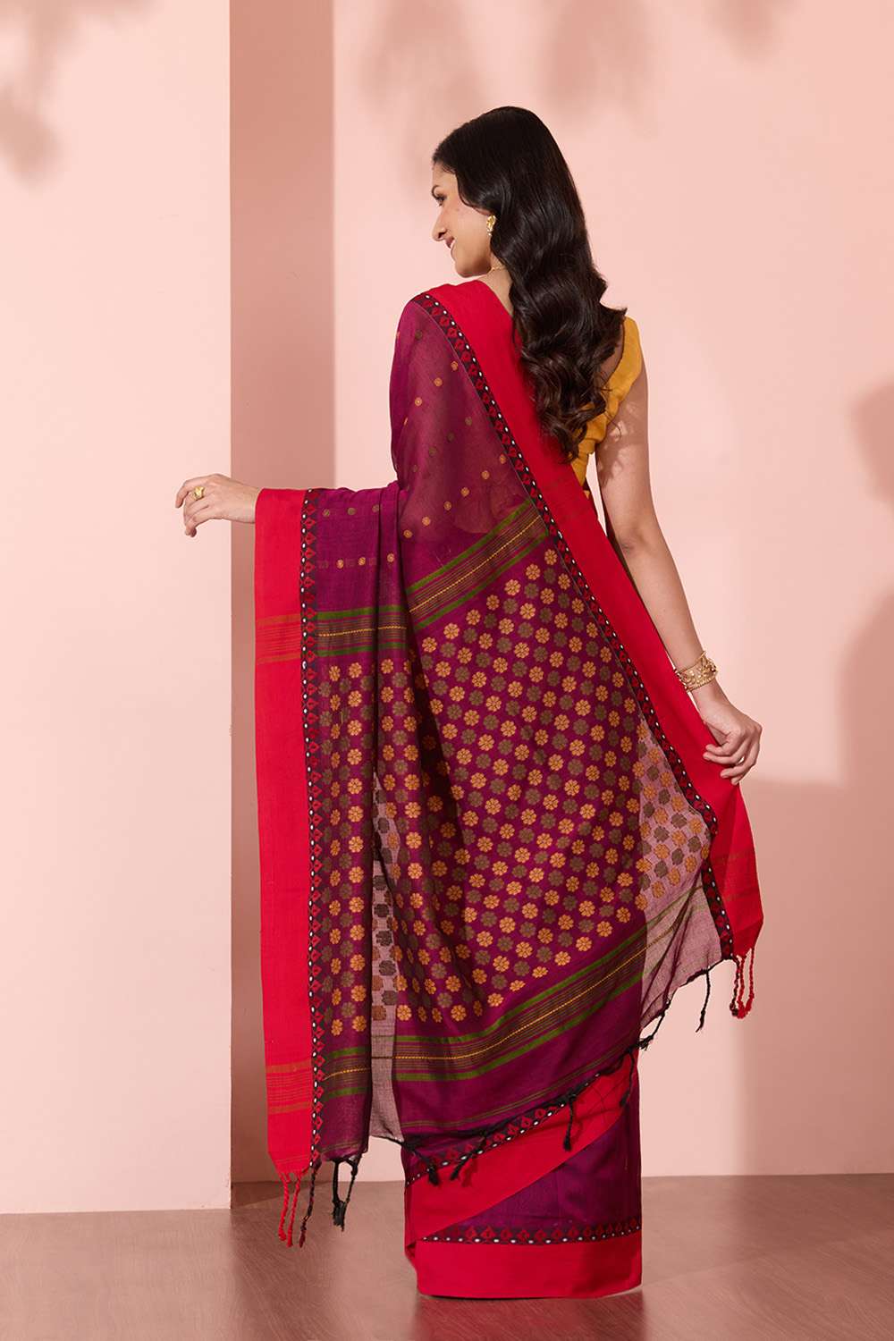 Purple Woven Pure Cotton Bengal Saree image number null