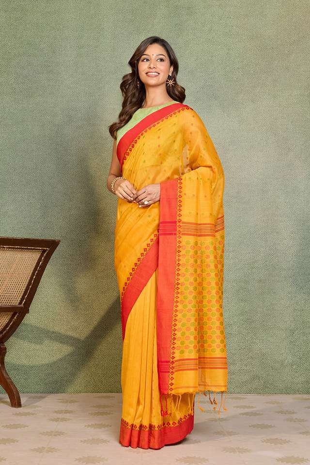 Orange Woven Pure Cotton Bengal Saree thumbnail image number null