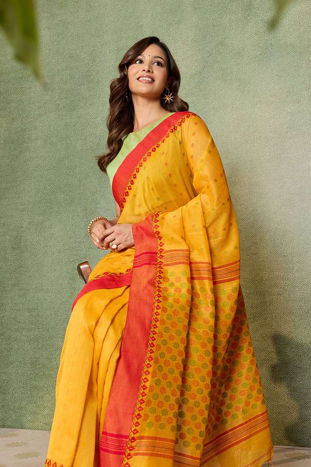 Orange Woven Pure Cotton Bengal Saree thumbnail image number null