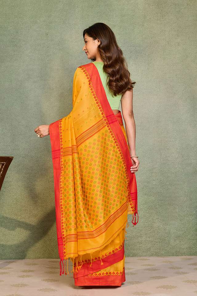 Orange Woven Pure Cotton Bengal Saree thumbnail image number null