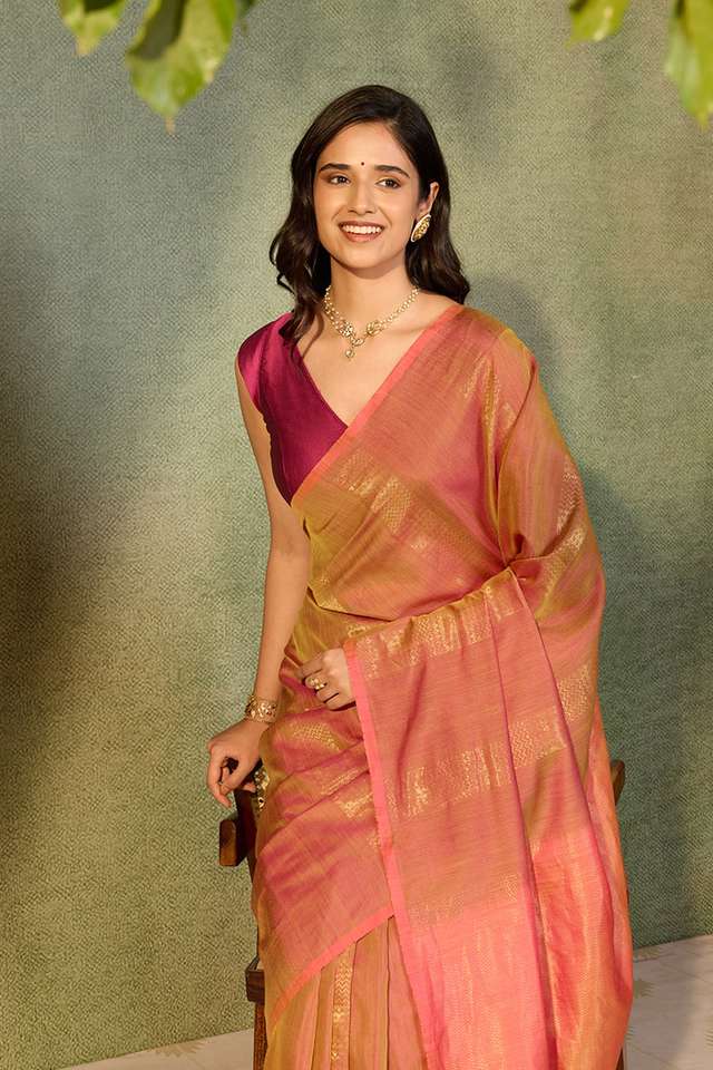 Pink Woven Soft Silk Tencel Saree thumbnail image number null
