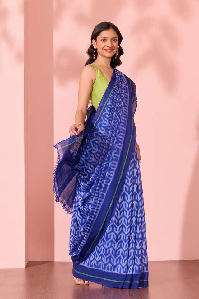Blue Odissa Pure Cotton Ikat Saree thumbnail image number null