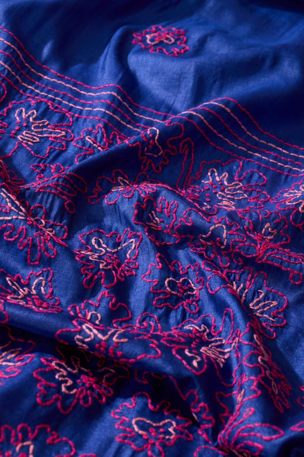 Blue Bengal Pure Tussar Silk Kantha Embroidered Saree image number null