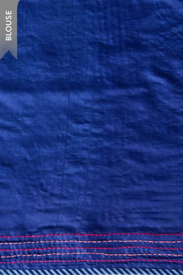 Blue Bengal Pure Tussar Silk Kantha Embroidered Saree thumbnail image number null
