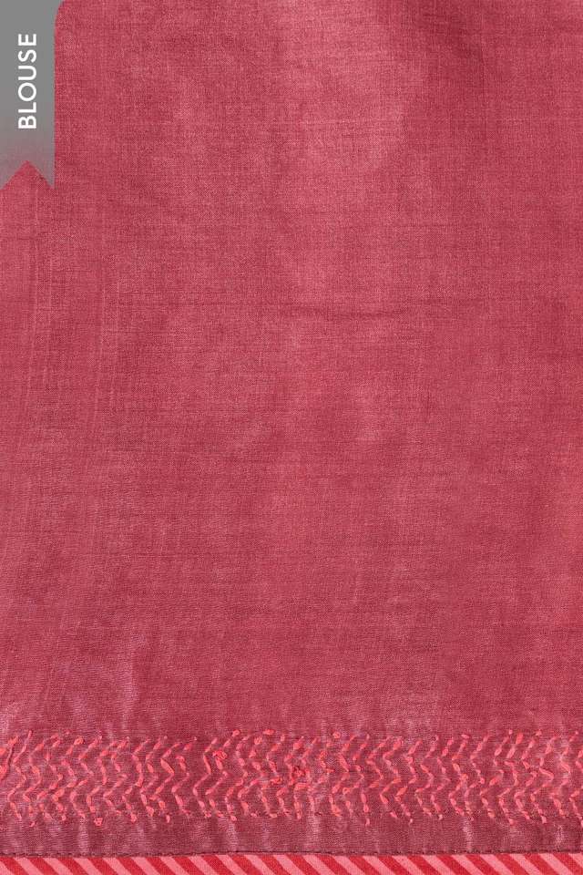 Dark Red Bengal Pure Tussar Silk Kantha Embroidered Saree thumbnail image number null