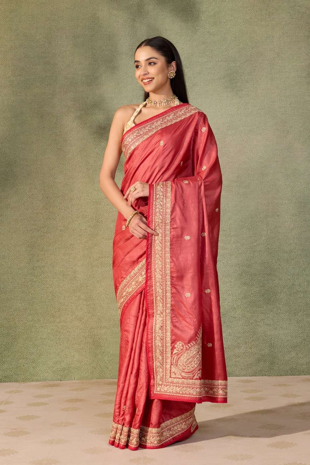 Red Bengal Pure Tussar Silk Embroidered Saree image number null