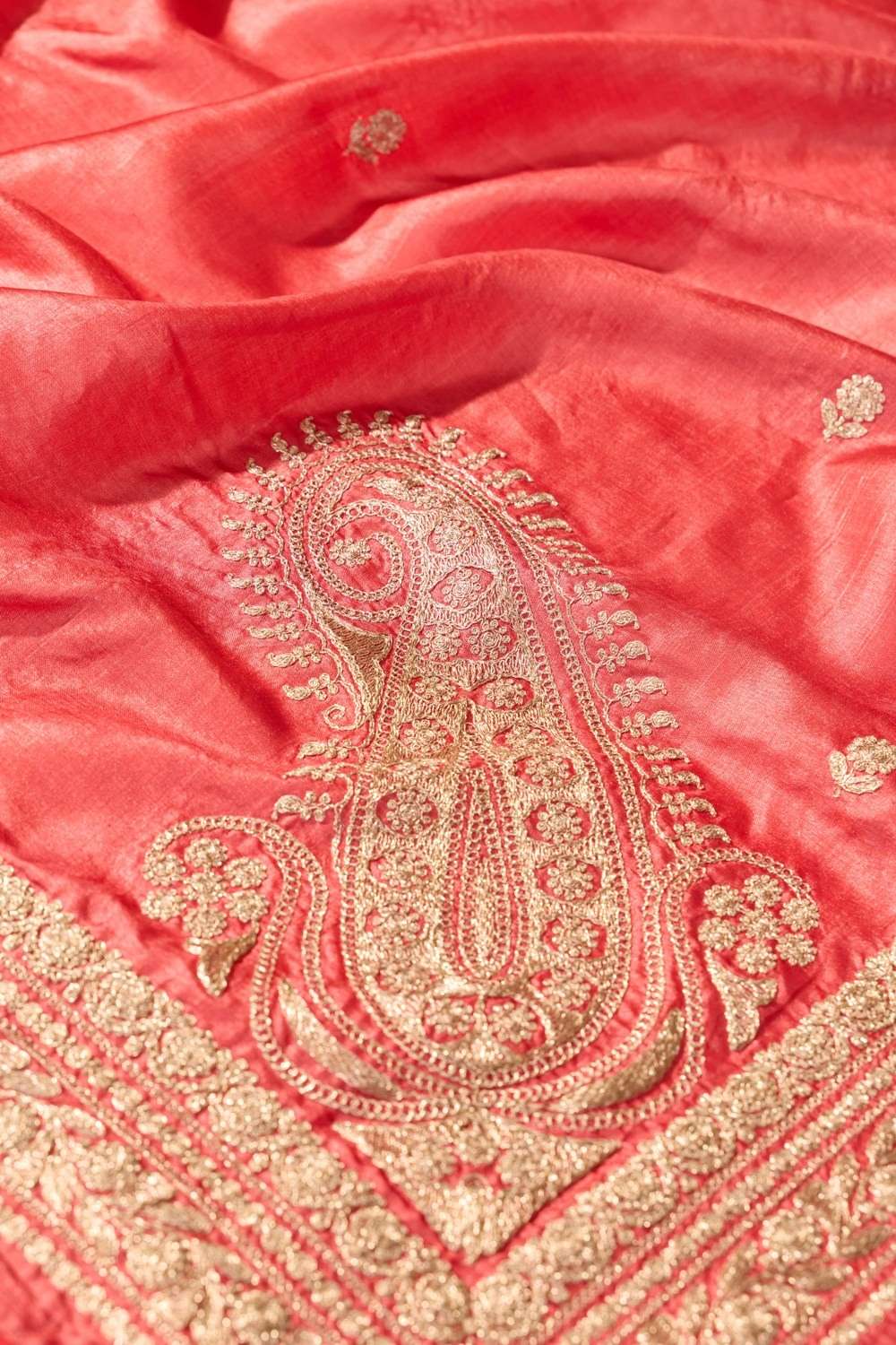 Red Bengal Pure Tussar Silk Embroidered Saree image number null